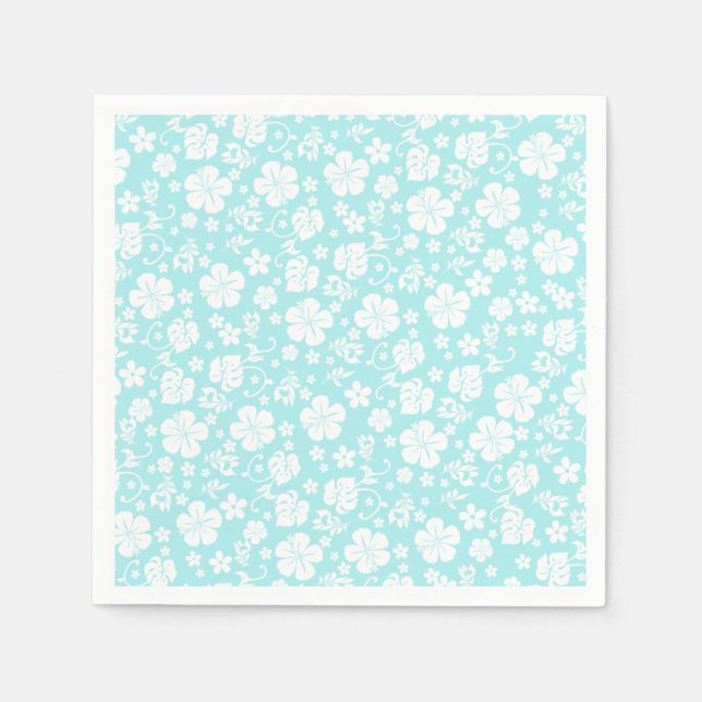 Serviette En Papier Hibiscus blanc sur le Light Aqua Tropical Chic (Devant)