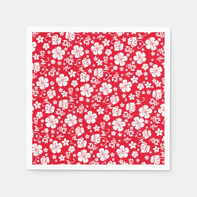 Serviette En Papier Hibiscus blanc sur Red Tropical Chic (Devant)