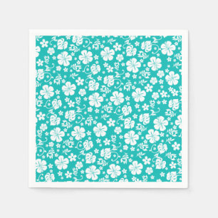 Serviette En Papier Hibiscus blanc sur Turquoise Tropical Chic