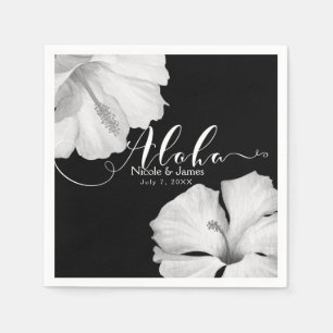 Serviette En Papier Hibiscus blanc tropical noir mariage aloha
