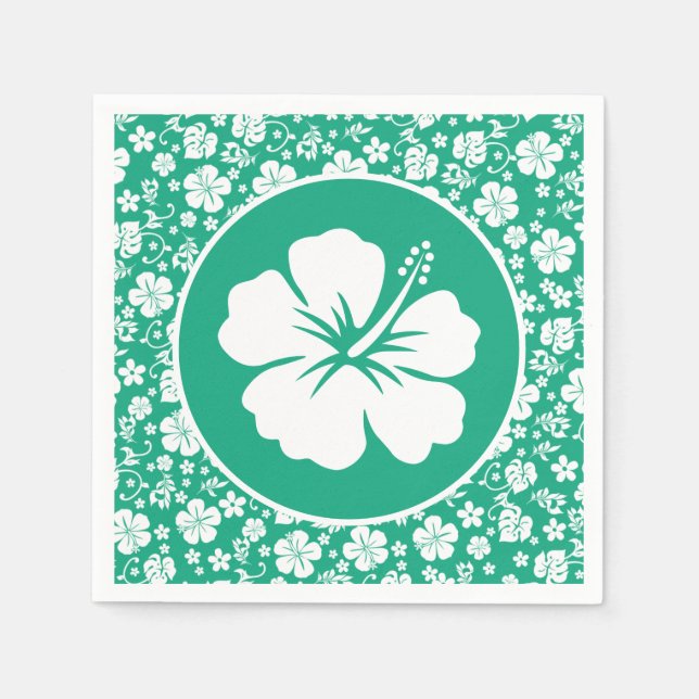 Serviette En Papier Hibiscus blanc tropical sur vert (Devant)