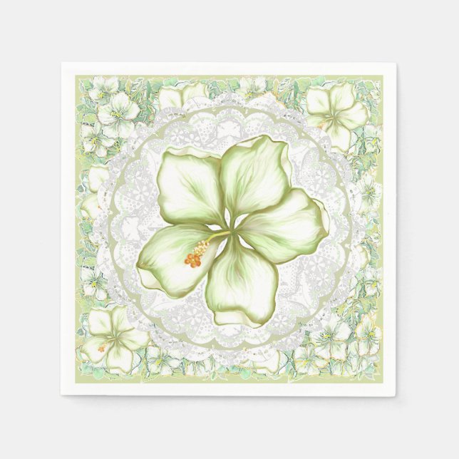 Serviette En Papier Hibiscus & dentelle BLANC (Devant)