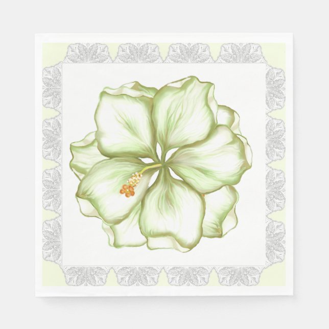 Serviette En Papier Hibiscus & dentelle BLANC (Devant)