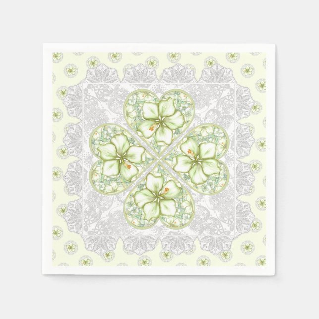 Serviette En Papier Hibiscus & dentelle BLANC (Devant)