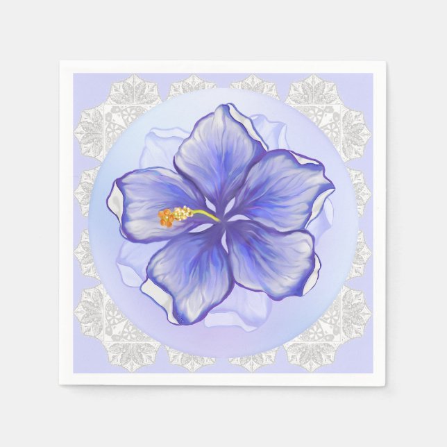 Serviette En Papier Hibiscus & dentelle BLEU (Devant)