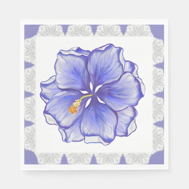 Serviette En Papier Hibiscus & dentelle BLEU (Devant)