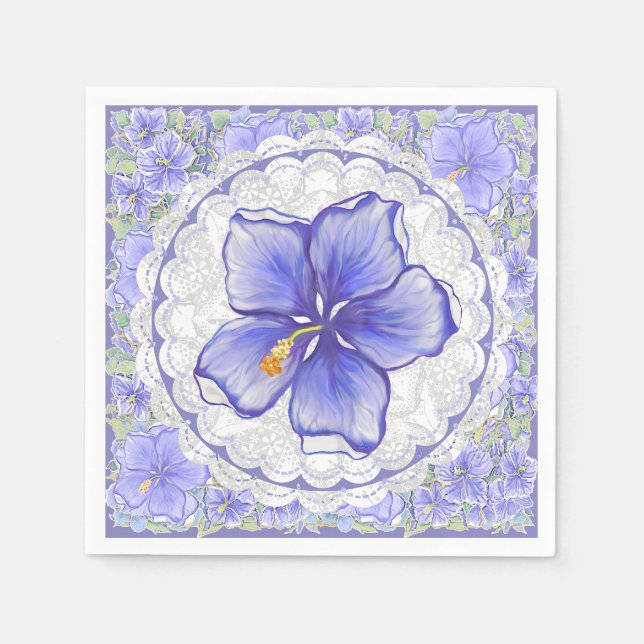 Serviette En Papier Hibiscus & dentelle BLEU (Devant)