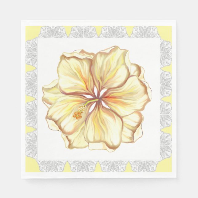 Serviette En Papier Hibiscus & dentelle JAUNE (Devant)