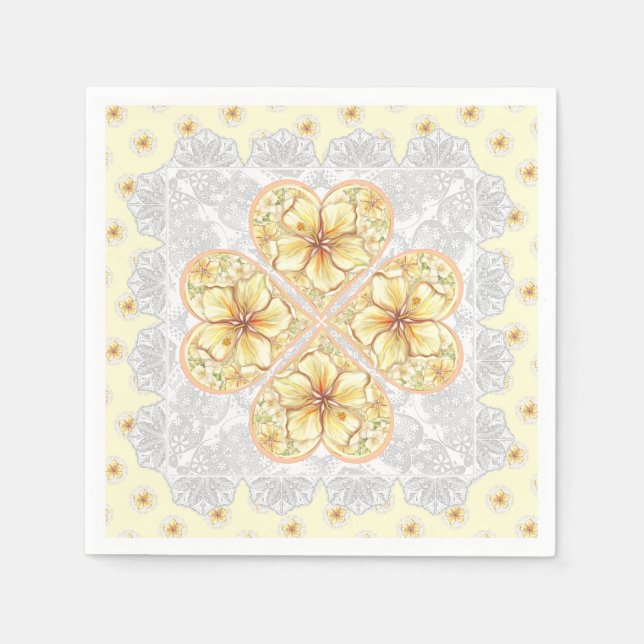 Serviette En Papier Hibiscus & dentelle JAUNE (Devant)