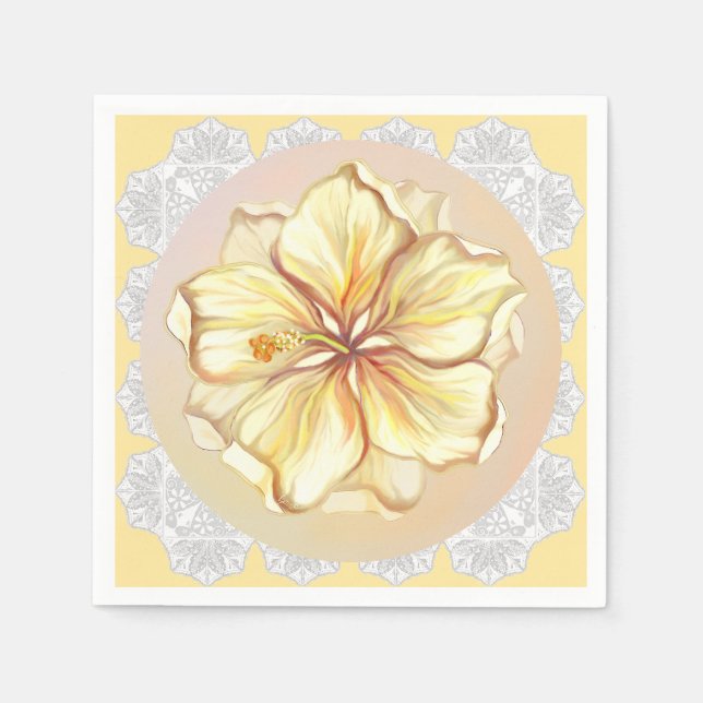 Serviette En Papier Hibiscus & dentelle JAUNE (Devant)
