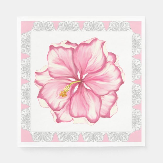 Serviette En Papier Hibiscus & dentelle PINK (Devant)