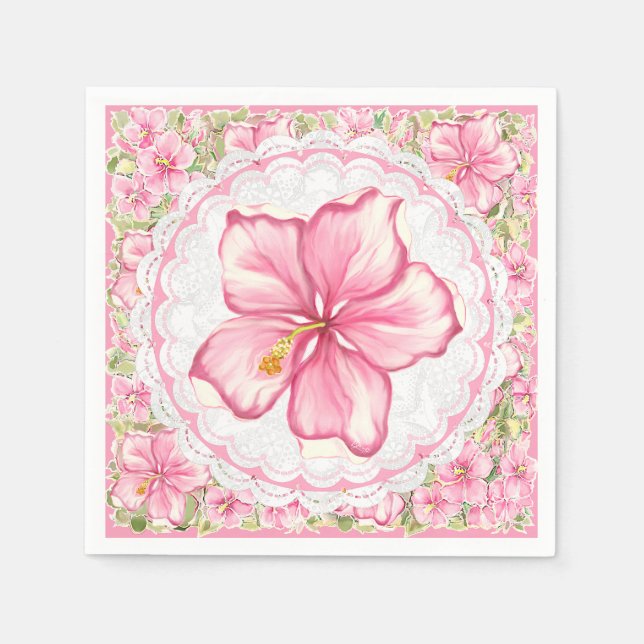 Serviette En Papier Hibiscus & dentelle PINK (Devant)