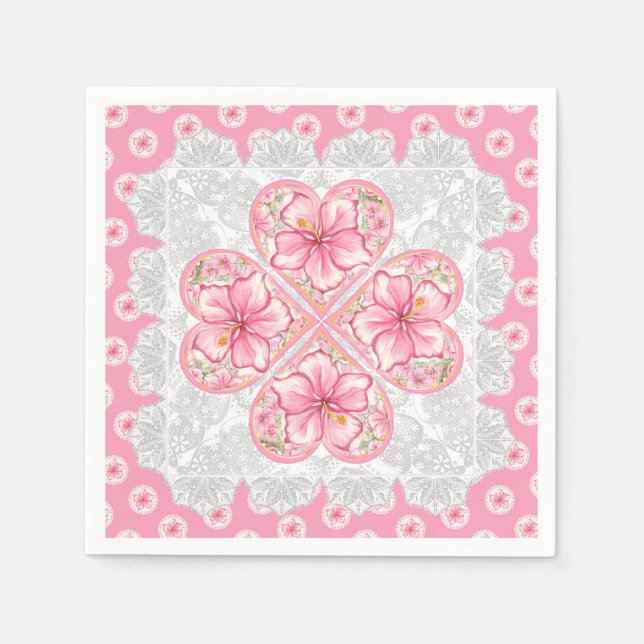 Serviette En Papier Hibiscus & dentelle PINK (Devant)