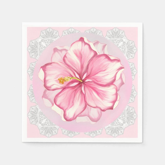 Serviette En Papier Hibiscus & dentelle PINK (Devant)