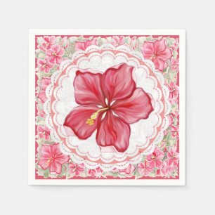 Serviette En Papier Hibiscus & dentelle RED