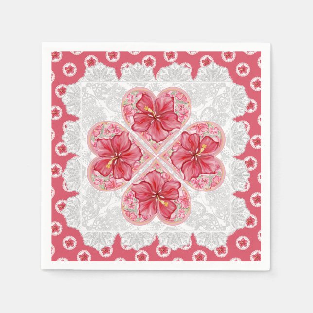 Serviette En Papier Hibiscus & dentelle RED (Devant)