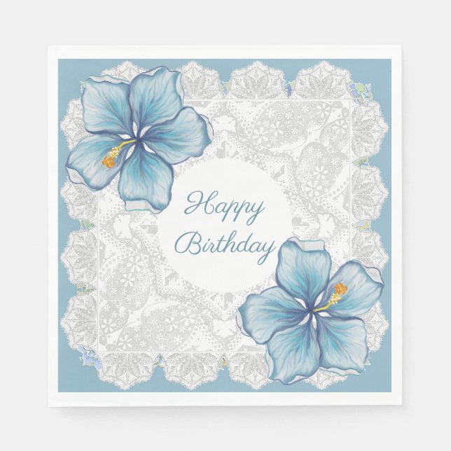 Serviette En Papier Hibiscus & dentelle TURQUOISE (Devant)