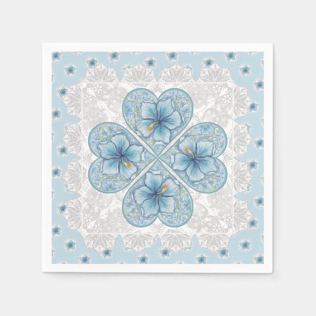 Serviette En Papier Hibiscus & dentelle TURQUOISE (Devant)