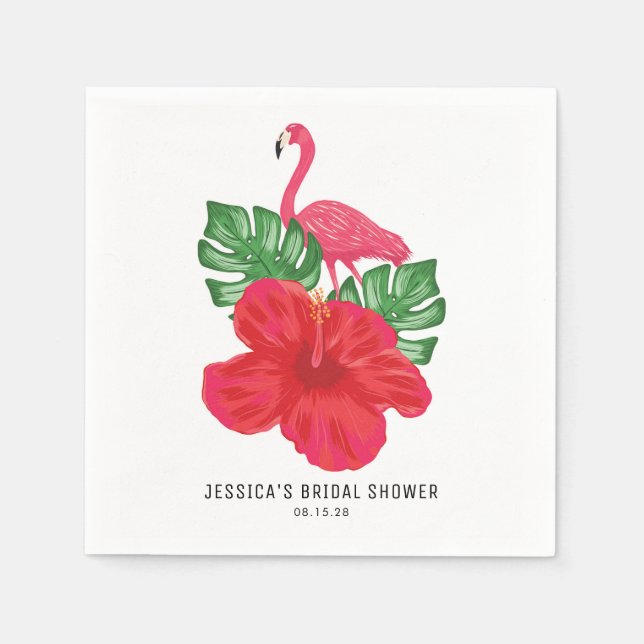 Serviette En Papier Hibiscus et Flamingo Tropical Shower de Mariage (Devant)