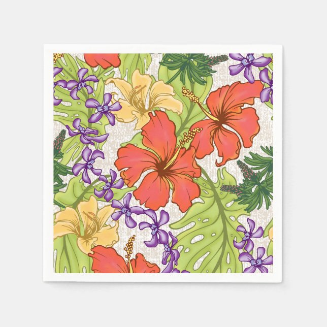 Serviette En Papier Hibiscus et orchidées hawaïens tropicaux de Keleah (Devant)