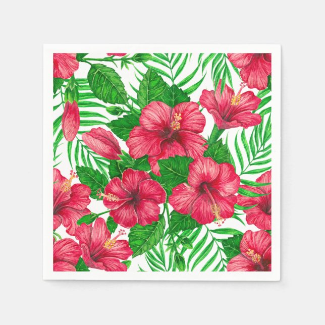 Serviette En Papier Hibiscus et palmiers feuilles (Devant)