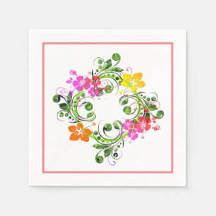 Serviette En Papier Hibiscus fleur tropicale wreath coloré été