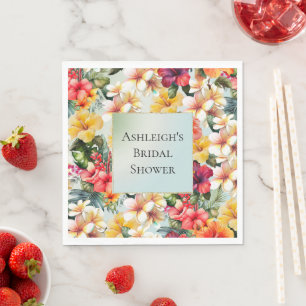 Serviette En Papier Hibiscus floral rouge tropical blanc jaune