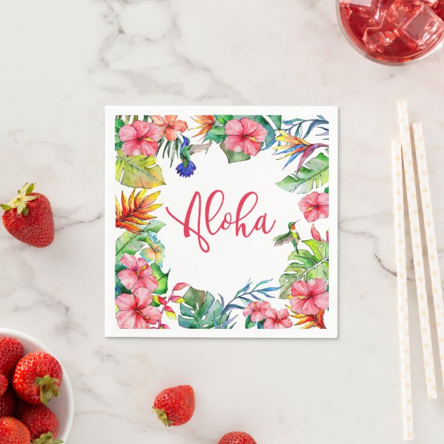 Serviette En Papier Hibiscus floral tropical Aloha Hawaiian Party (En situation)