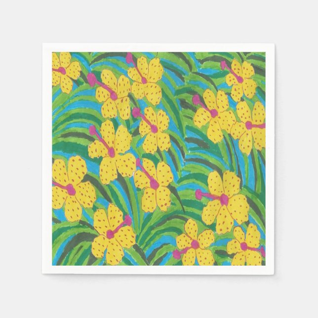 Serviette En Papier Hibiscus jaune Impression tropicale (Devant)