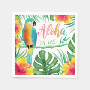 Serviette En Papier Hibiscus Palmier Perroquet Tropical Aloha