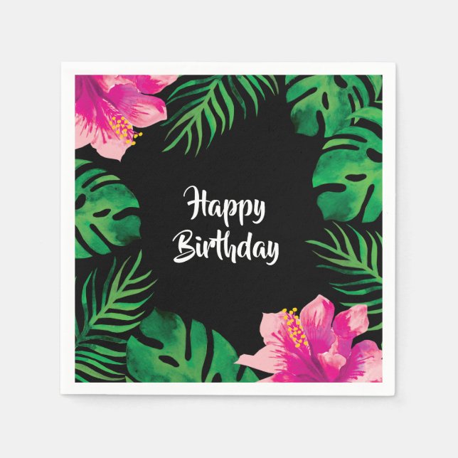 Serviette En Papier Hibiscus rose et Tropical Feuille (Devant)