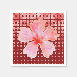 Serviette En Papier Hibiscus rose sur fond rouge pointillé
