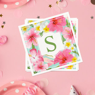 Serviette En Papier Hibiscus rose tropical Monogramme