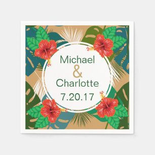 Serviette En Papier Hibiscus rouge hawaïen Luau Noms des mariées et de