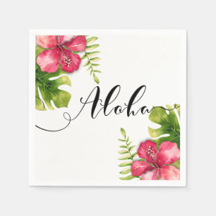 Serviette En Papier Hibiscus Tropical Blanc Feuille Chic Mariage Aloha