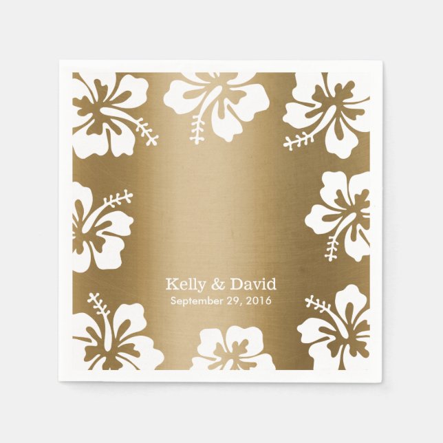 Serviette En Papier Hibiscus Tropical Gold Arrière - plan Mariage élég (Devant)