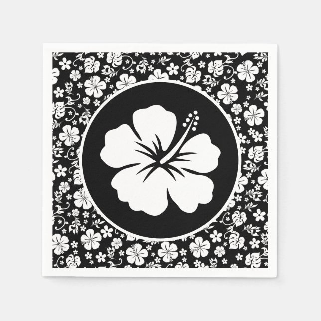 Serviette En Papier Hibiscus tropical sur noir (Devant)