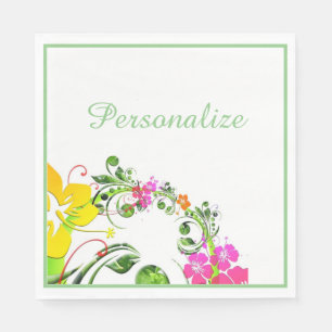 Serviette En Papier Hibiscus tropical vert rose jaune blanc