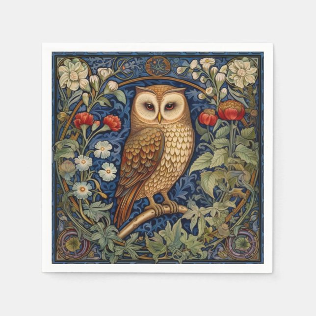 Serviette En Papier Hibou dans le jardin style William Morris (Devant)