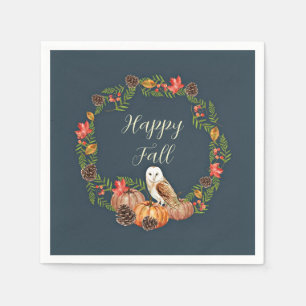 Serviette En Papier Hibou d'automne et citrouilles avec texte personna