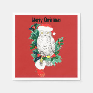 Serviette En Papier Hibou de Milou de Noël avec le casquette et le ba