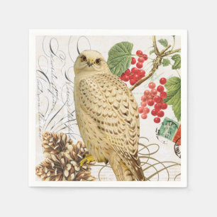 Serviette En Papier hibou français vintage moderne d'hiver