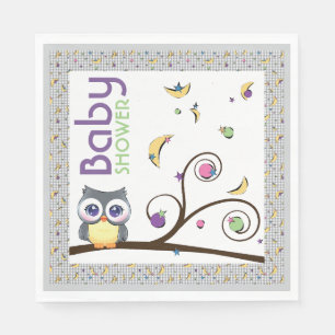 Serviette En Papier Hibou Gris Fête de Bébé Unisexe Lune Étoile