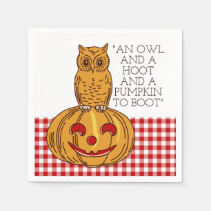 Serviette En Papier Hibou sur Citrouille En vichy Motif Napkin