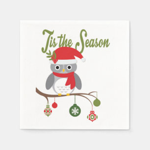Serviette En Papier hibou vintage moderne de région boisée de Noël