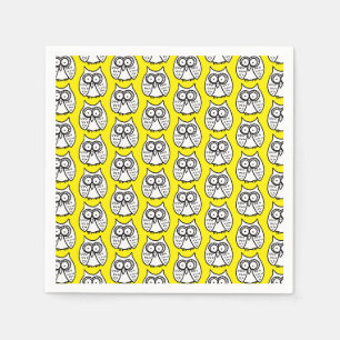 Serviette En Papier Hiboux de dessin animé drôles jaunes