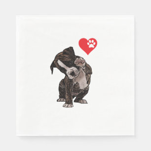 Serviette En Papier High Five Heart Bulldog Pup I Love Boxer Amoureux