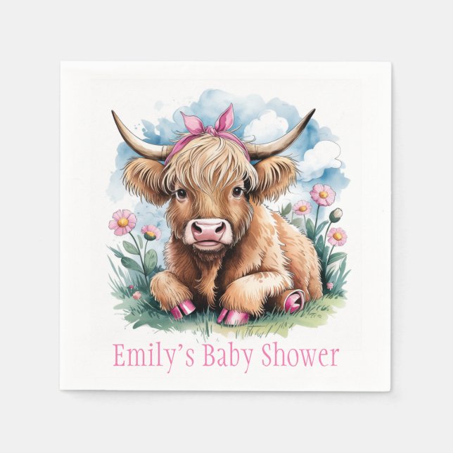 Serviette En Papier Highland Cow Baby shower Bliss (Devant)
