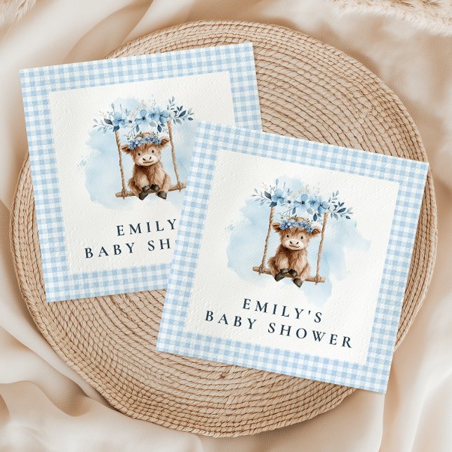Serviette En Papier Highland Cow Blue Boy Baby Shower (Créateur téléchargé)