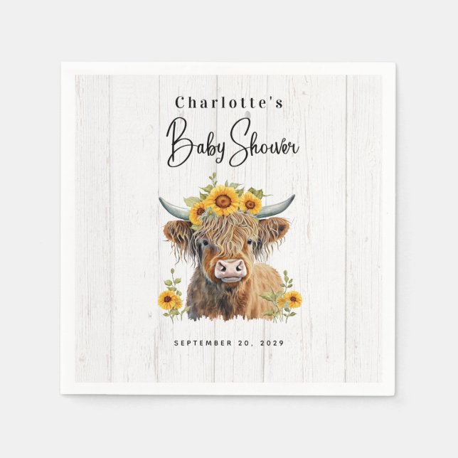 Serviette En Papier Highland Cow Floral Boho Fête des mariées (Devant)